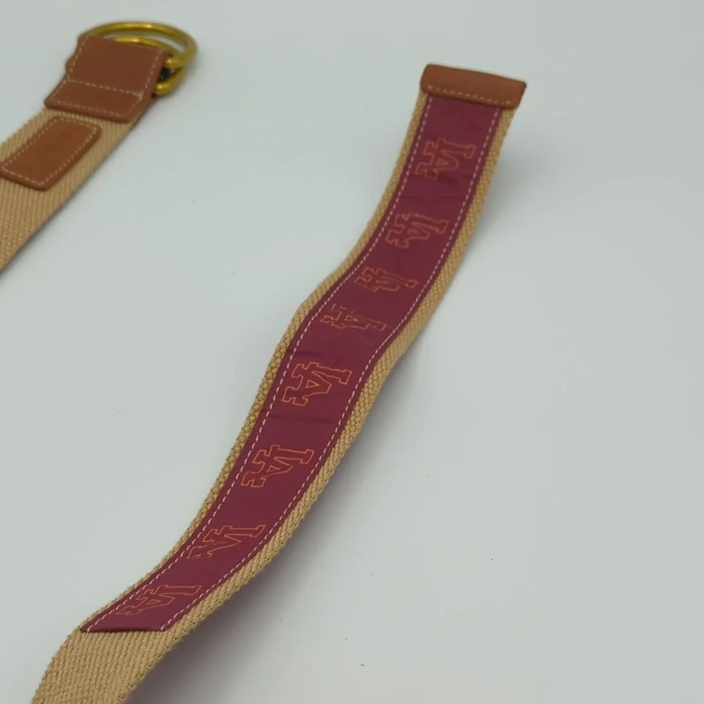 Barrington LA Logo D-Ring Canvas Leather Belt Womens S/M Maroon Gold